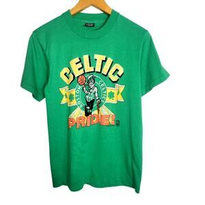 Vintage 1980s Single Stitch Boston Celtics Large Front Hit Graphic Tee USA LG